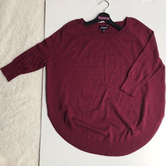 Express 3/4 Sleeve Burgundy Sweater - Picture 10 of 16